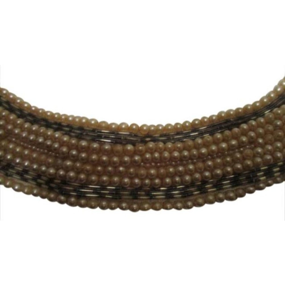 *Cream And Silver Metallic Vintage Pearl Beaded Collar Scarf